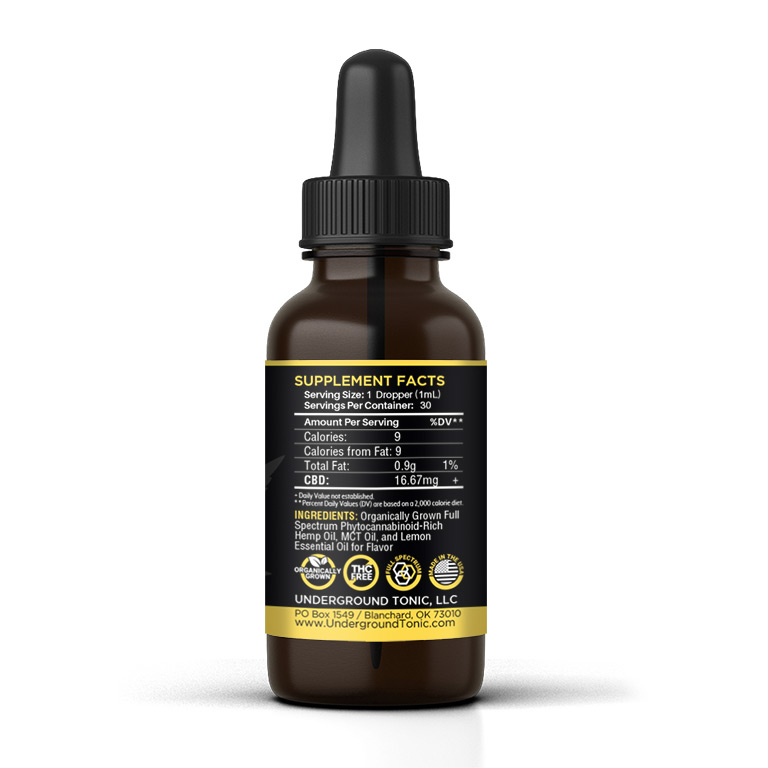 UT-Tinctures-Lemon-500-bk Underground Tonic's Lemon flavored 500mg CBD Tincture Supplemental Facts